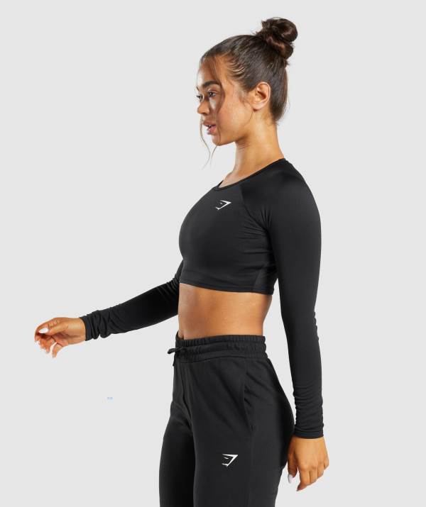 Damske Crop Top Gymshark Training Long Sleeve Čierne | BU8730259